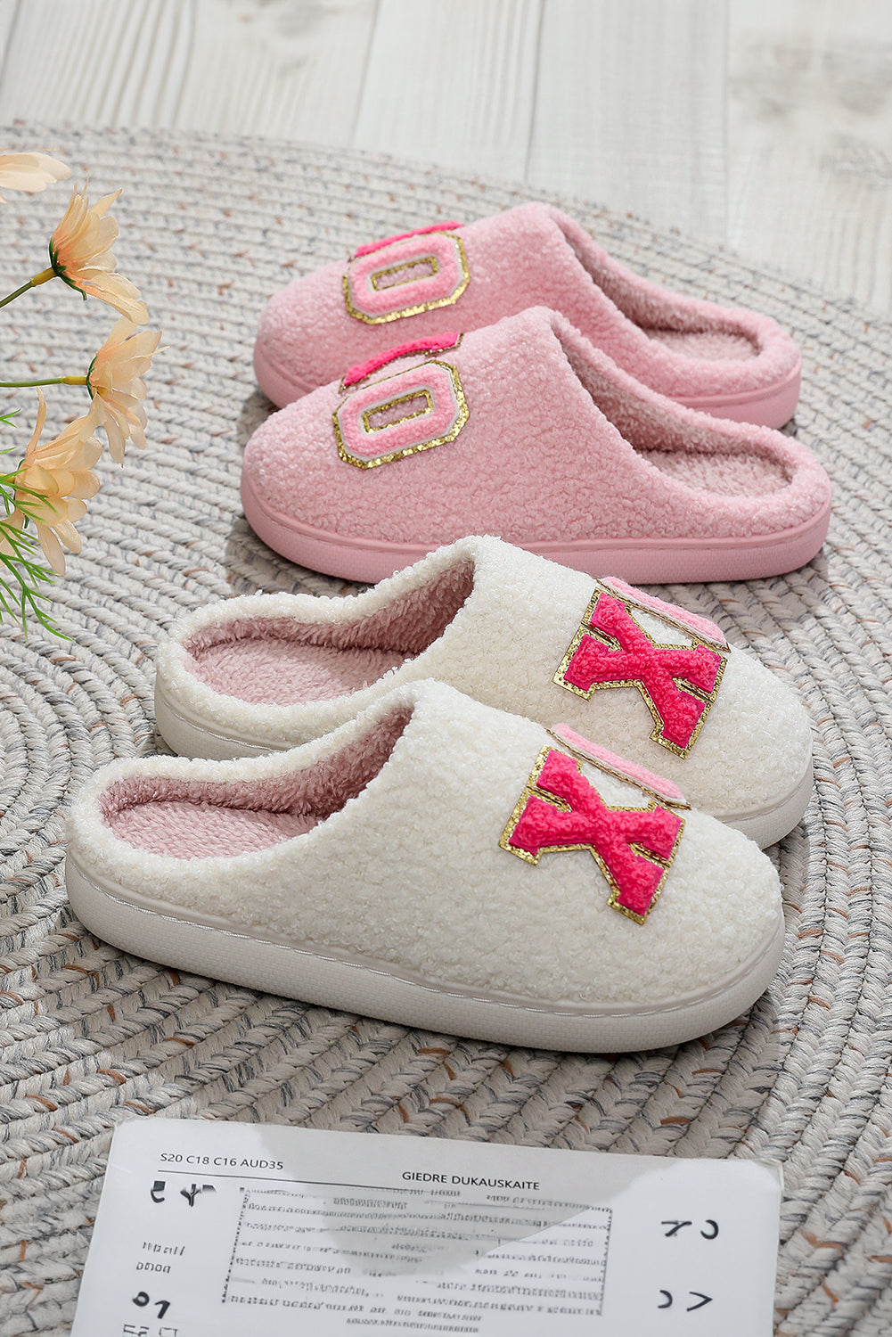 Pink XOXO Plush Slippers Warm Fuzzy Valentines House Shoes Women
