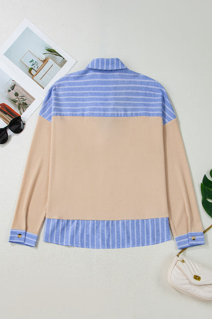 Parchment Plus Size Striped Contrast Trim Waffle Knit Collared Top
