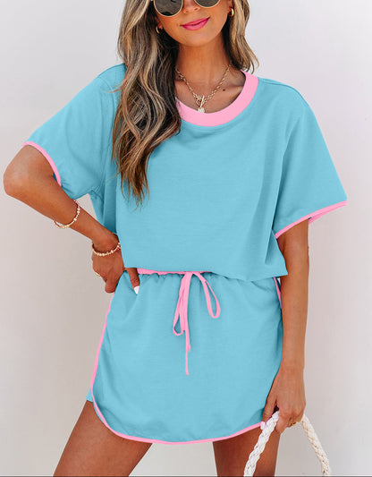 Women’s Bonbon Colorblock Drop Shoulder Tee & Skort Set