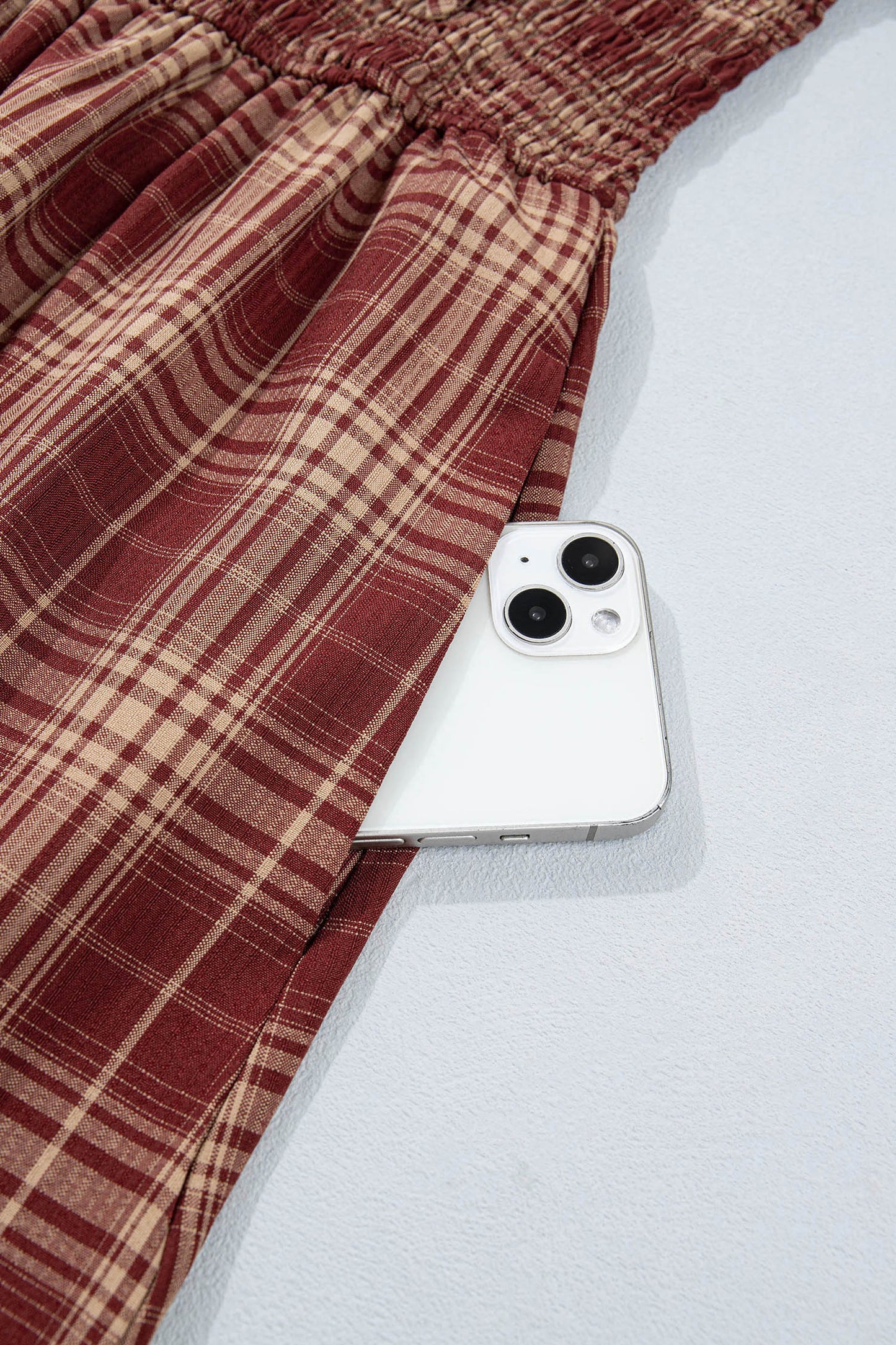 Western Plaid Puff Sleeve Midi Dress Tie Front