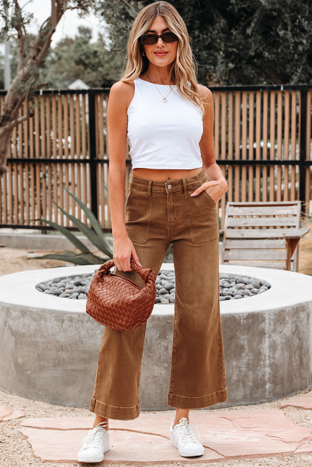 Breen Cropped High Rise Wide Leg Denim Pants