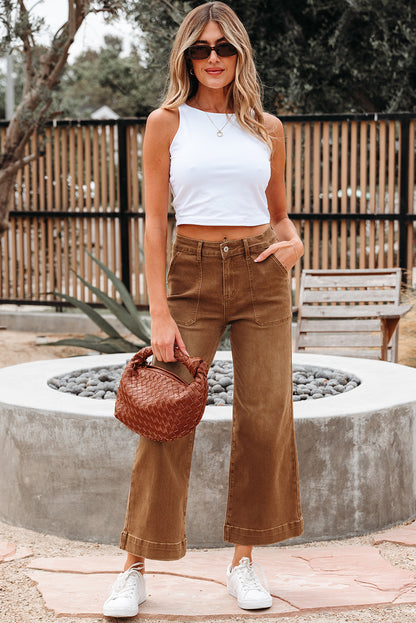 Breen Cropped High Rise Wide Leg Denim Pants