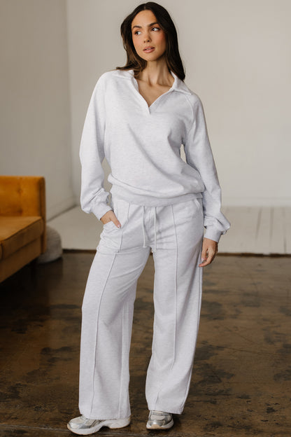 Light Grey Polo Collar Pullover & Drawstring Sweatpants Set
