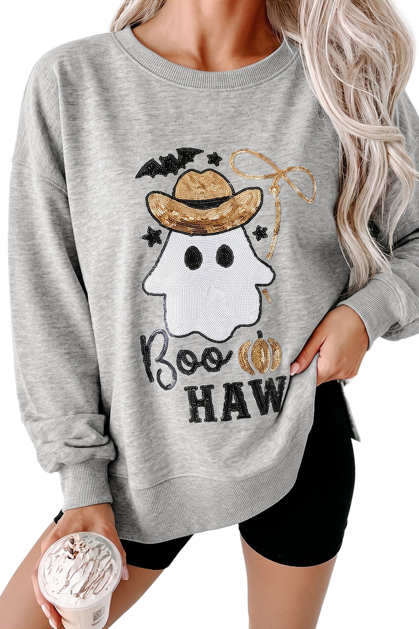 Halloween Western Ghost Sequin Graphic Sweatshirt