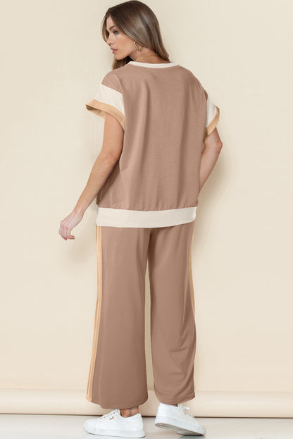 Navy Color Block Lounge Set Wide Leg Pants 2 Piece