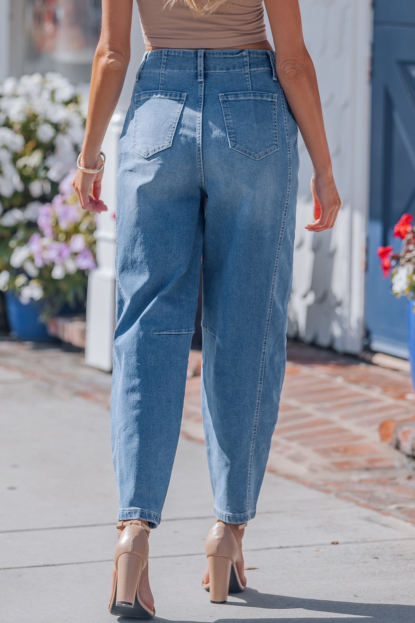 High Rise Seamed Cuffed Barrel Leg Jeans