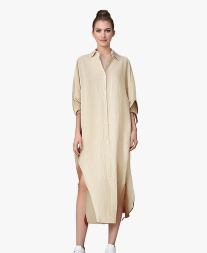 Women's Oversized Cotton Linen Button Down Tunic