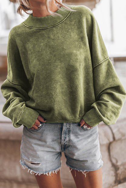 Washed Green Drop Shoulder Crewneck Sweatshirt for Women
