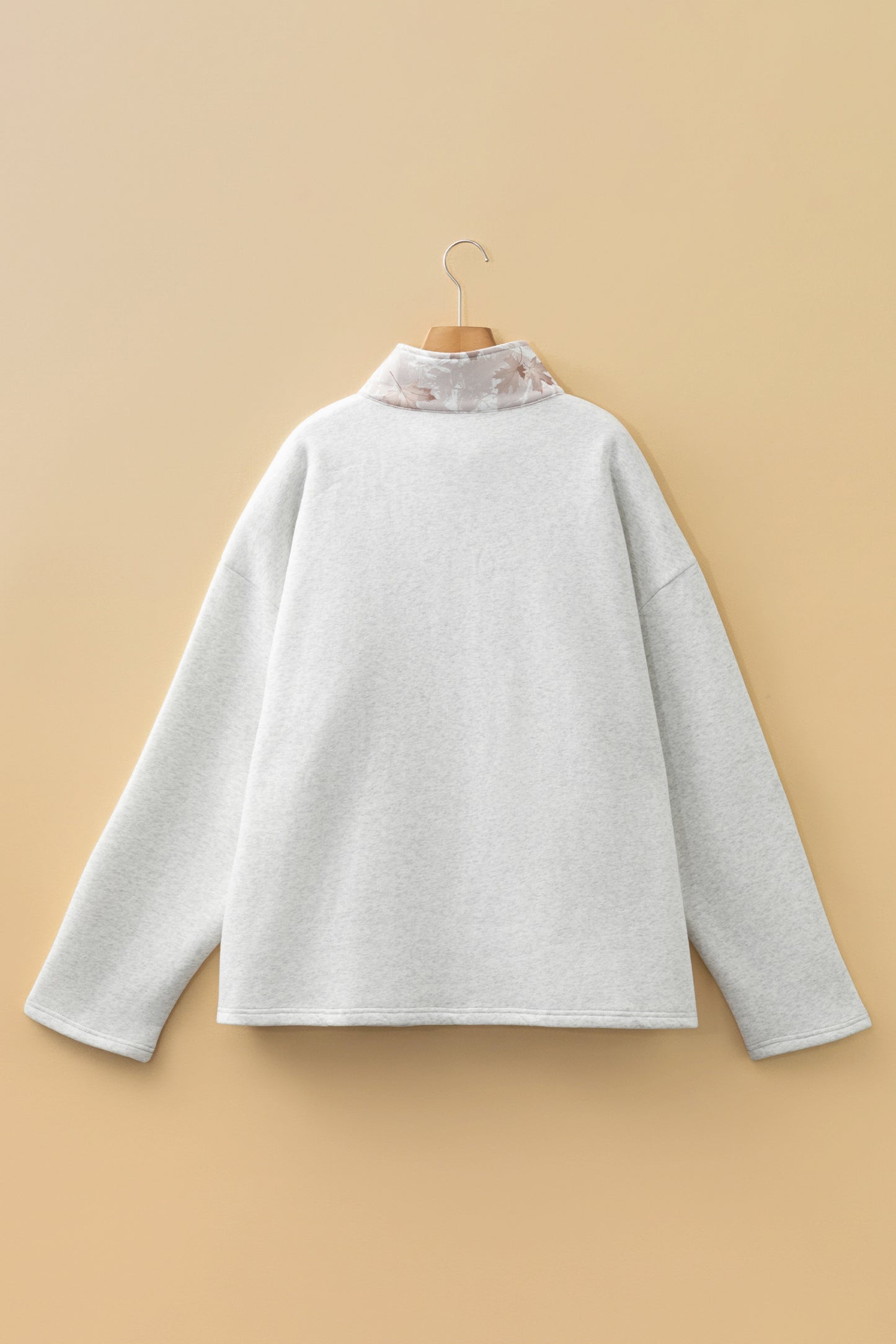 Plus Size Gray Half Zip Sweatshirt with Camo Leaf Patchwork