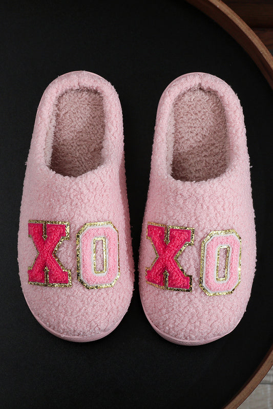 Pink XOXO Plush Slippers Warm Fuzzy Valentines House Shoes Women