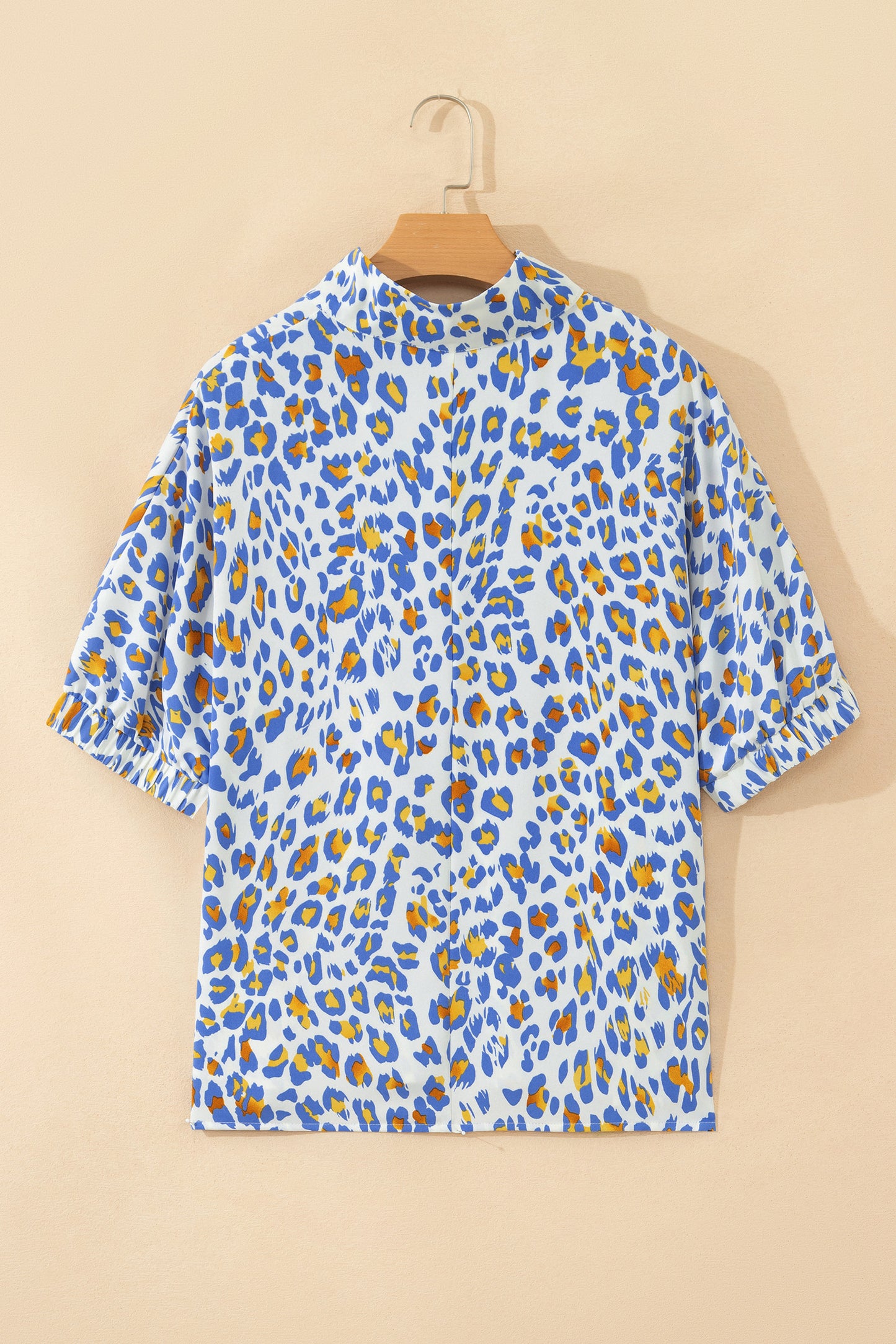 Khaki Leopard Color Block Stripe V Neck Loose Blouse