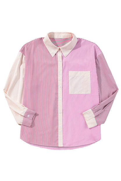 Pink Stripe Print Colorblock Plus Size Shirt