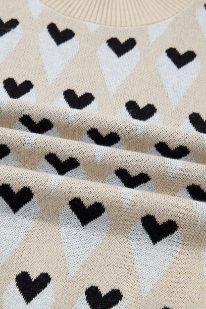Valentine Heart Print Cozy Knit Loose Fit Sweater