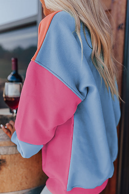 Mauve Colorblock Drop Shoulder Oversized Sweatshirt