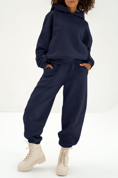 Gray Solid Exposed Seams Hoodie and Joggers Activewear Set