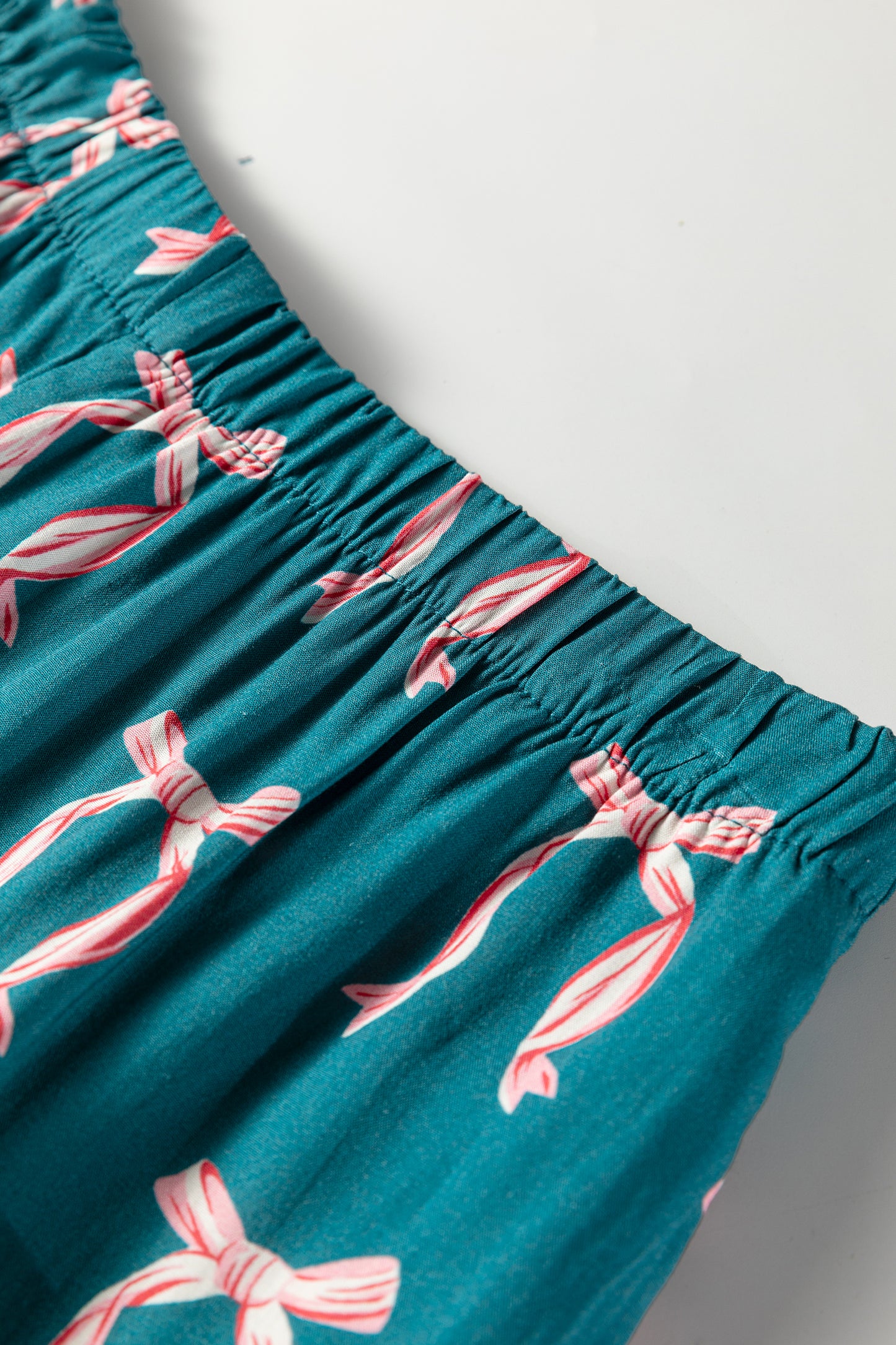 Green Bow Satin Pajama Set for Valentine Long Sleeve/Shorts