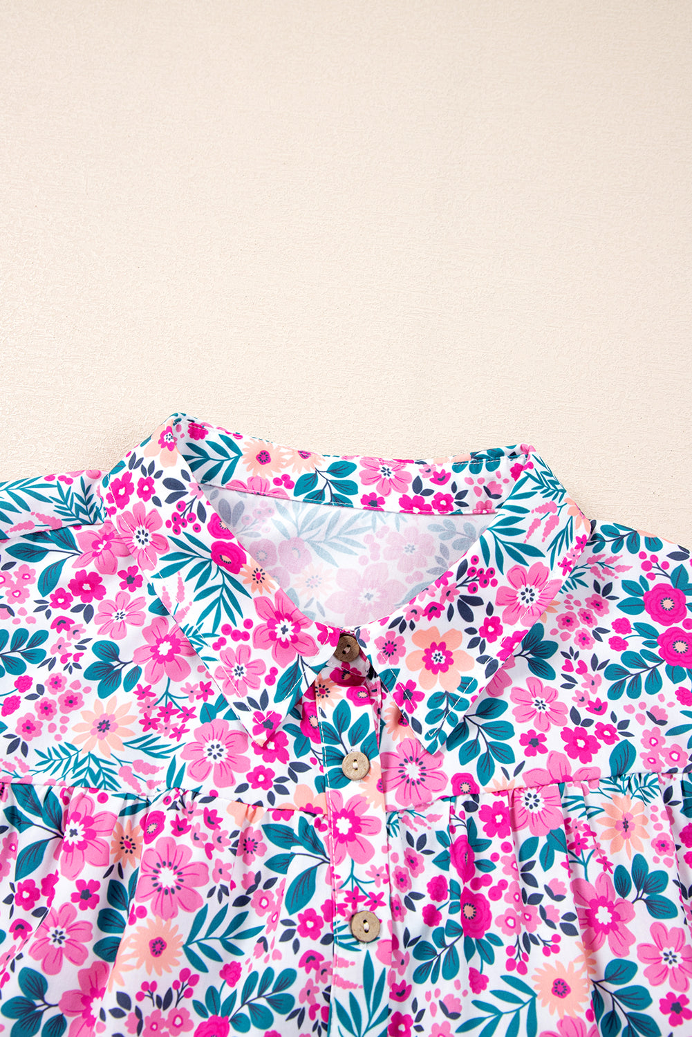 Plus Size Easter Floral Puff Sleeve Button A Line Dress