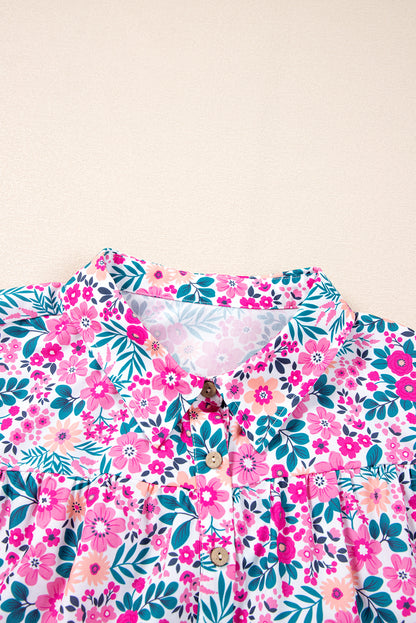 Plus Size Easter Floral Puff Sleeve Button A Line Dress