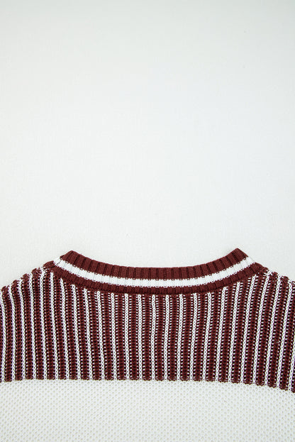 Two Tone Striped Patchwork Drop Shoulder Loose Sweater