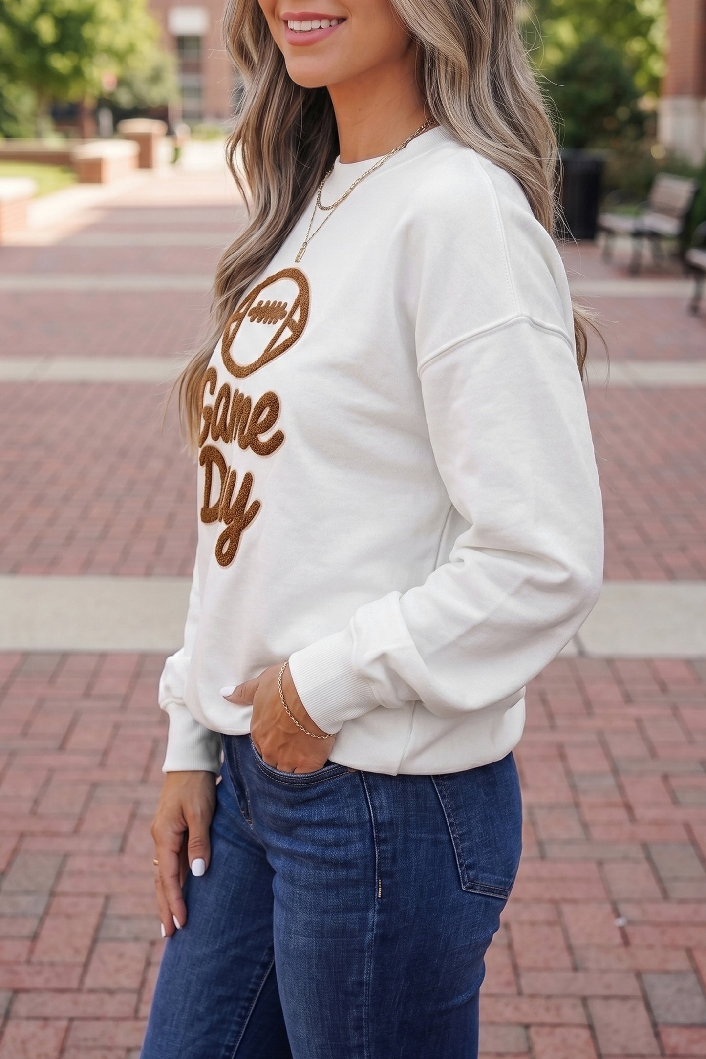 Game Day Football Embroidered Crewneck Sweatshirt