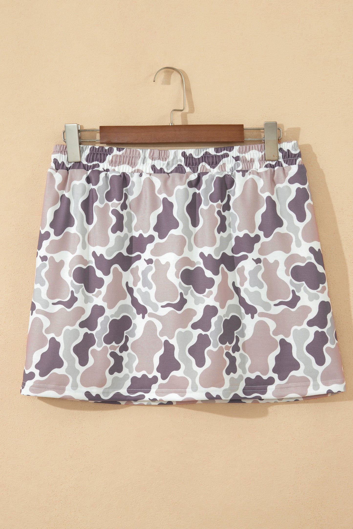 Khaki Western Camo Print Drawstring Mini Skort with Pockets