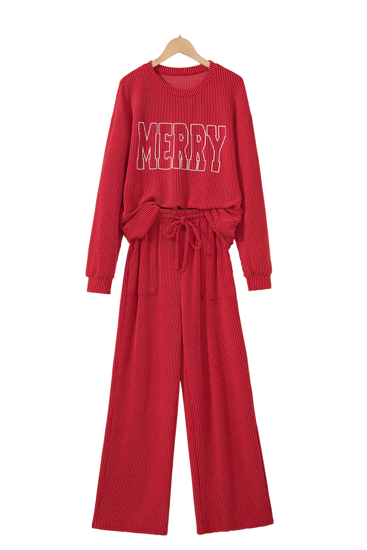 JOLLY Ribbed Knit Long Sleeve Top and Pants Set