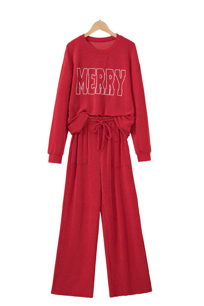 JOLLY Ribbed Knit Long Sleeve Top and Pants Set