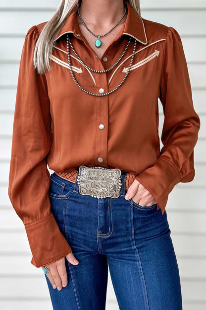 Western Satin Yoke Snap Button Long Sleeve Shirt