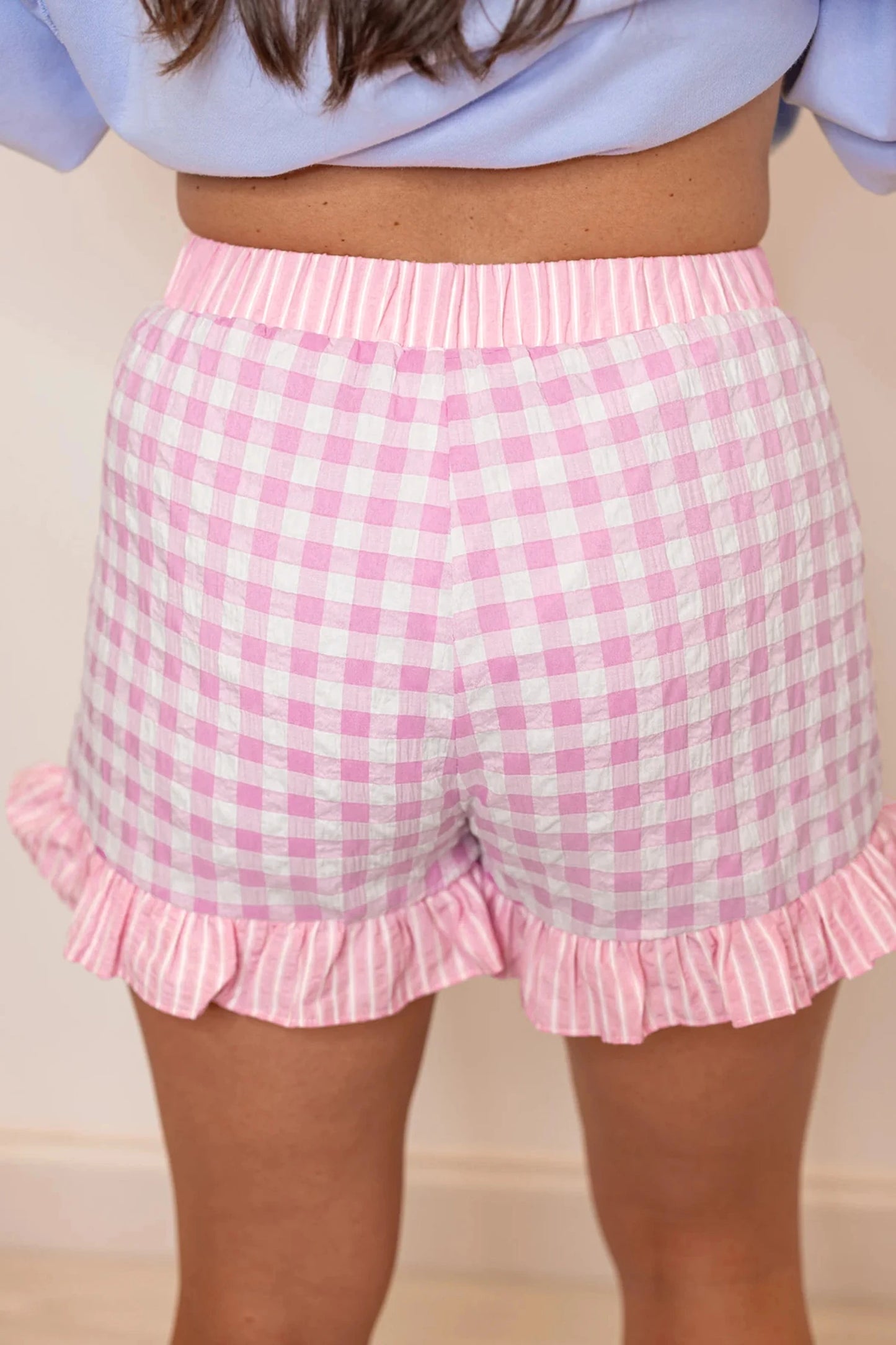 Gingham Ruffle Hem Shorts High Waist Casual Summer