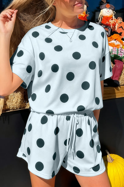 Polka Dot Lounge Set Tee and Drawstring Shorts Set