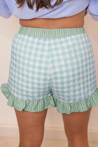 Gingham Ruffle Hem Shorts High Waist Casual Summer