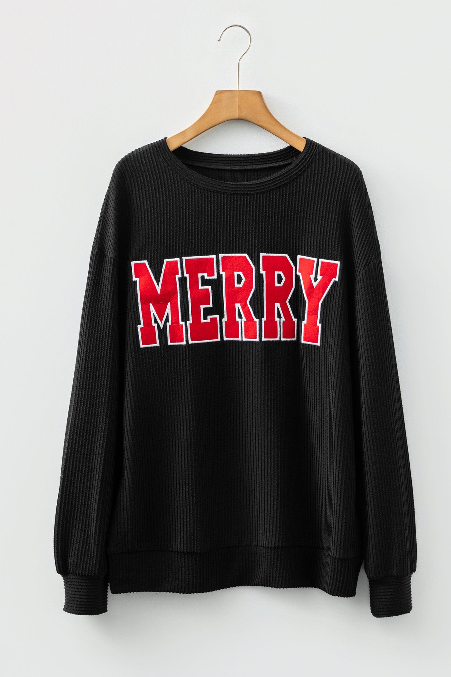 Corduroy MERRY Letter Christmas Pullover Sweatshirt