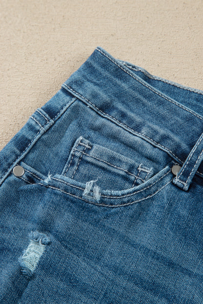 High Waist Flare Jeans Frayed Hem Western Denim Women