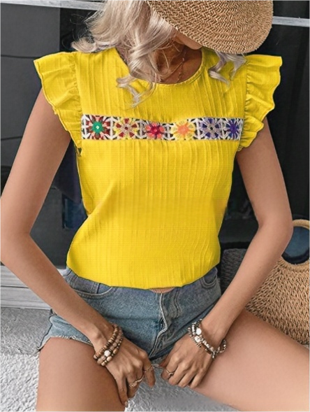 Crochet Lace Flutter Sleeve Summer Top for Women