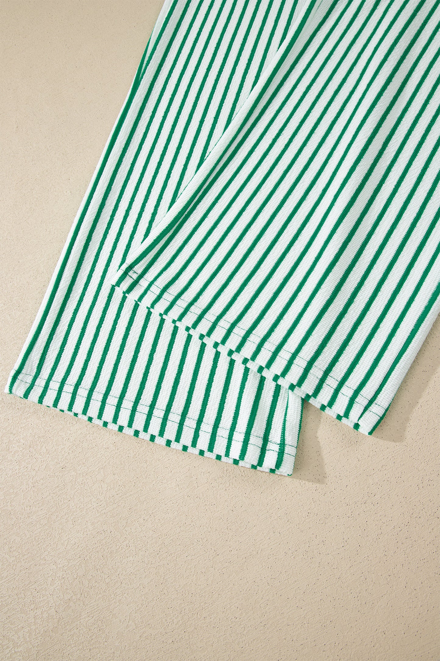 Khaki Stripe Crew Neck Tee Drawstring Waist Cropped Pants Set