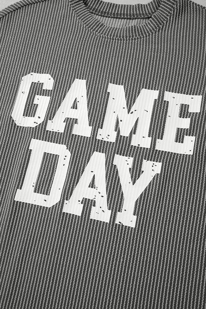 Dark Grey Corded Game Day Graphic Long Sleeve Top