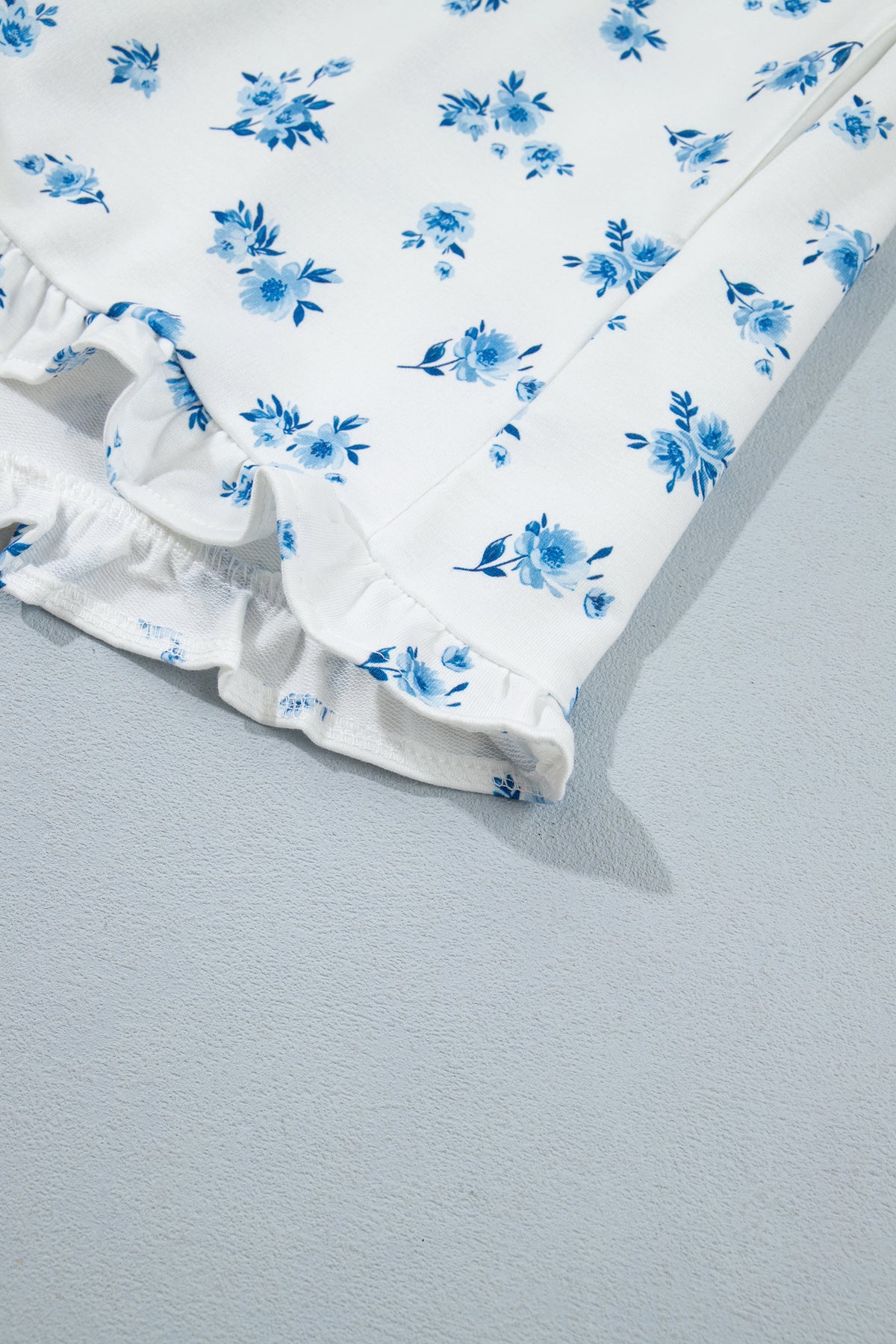 Blue Floral Sweatshirt & Ruffle Shorts 2 Piece Set