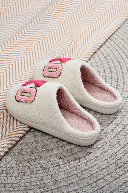 Pink XOXO Plush Slippers Warm Fuzzy Valentines House Shoes Women