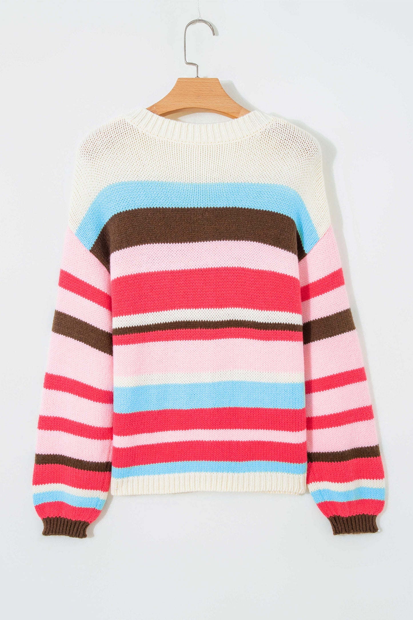 Multicolor Striped Colorblock Drop Shoulder Knit Cardigan