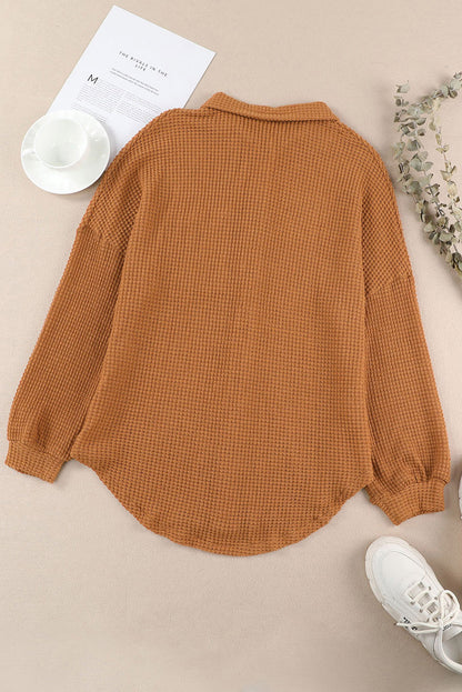 Waffle Knit Button-Up Oversized Casual Shirt