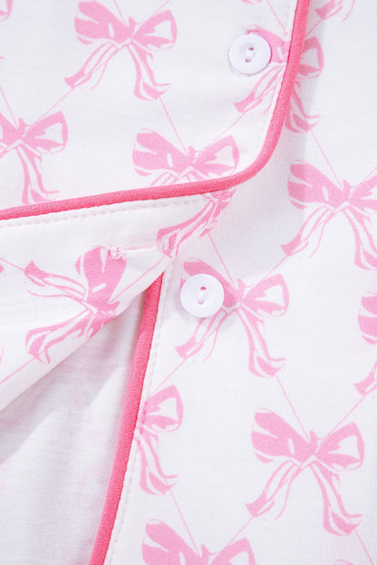 Soft Bow Print Long Sleeve Pajama Set with Pants
