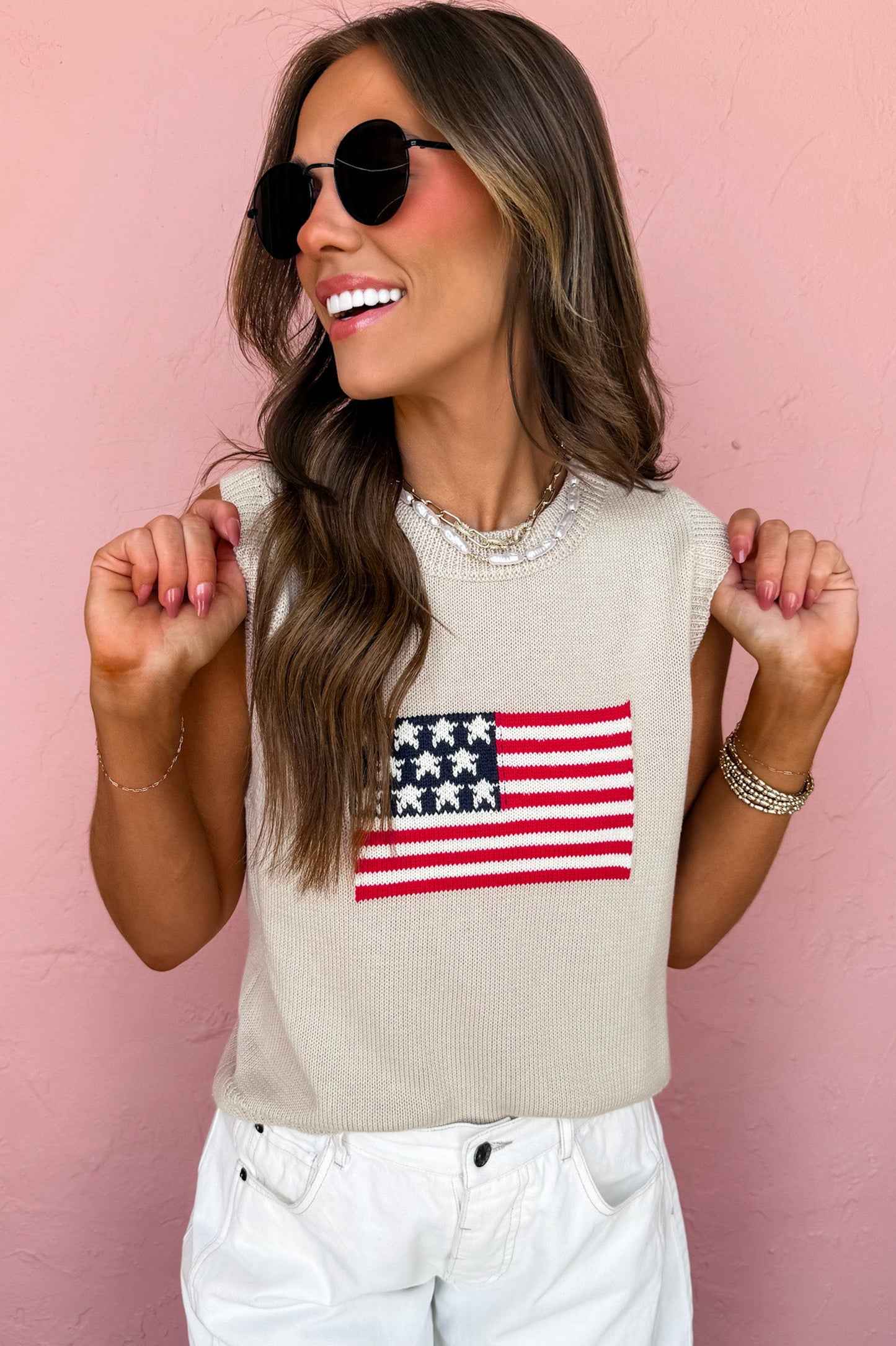 American Flag Knit Tank Top Patriotic Sweater Vest