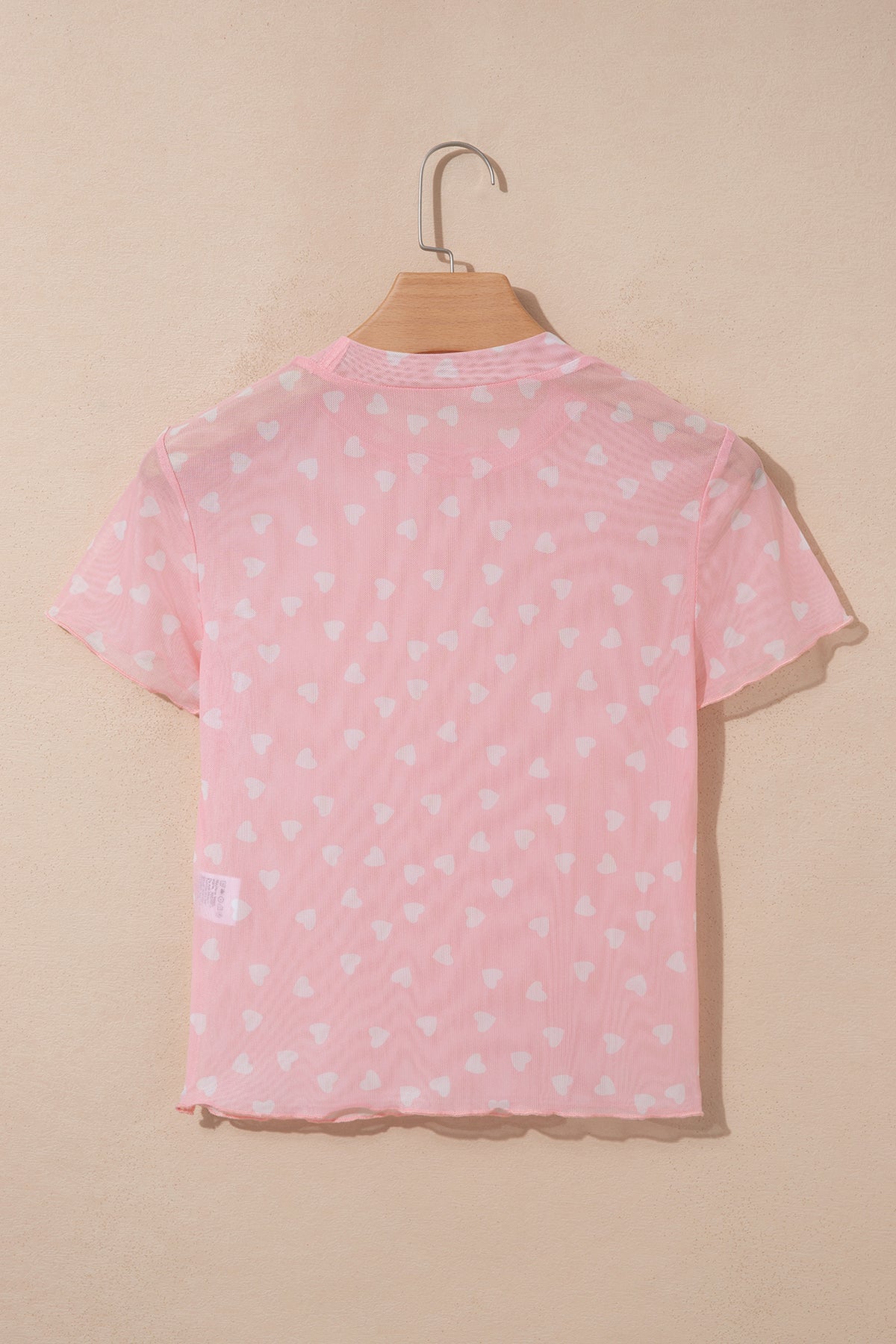 Racing Red Allover Heart Print Mesh Short Sleeve Top