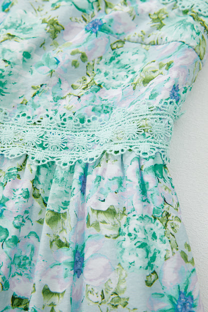 Pink Floral Lace Strap Empire Waist Maxi Dress