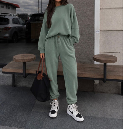 Womens Corduroy Sweatshirt Joggers Two Piece Set