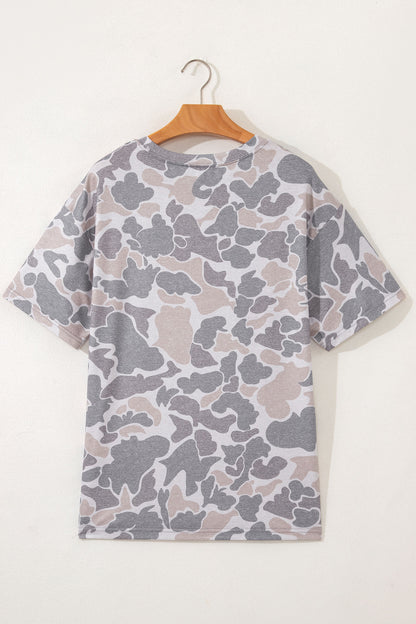 Neutral Camo Oversized Casual Crewneck T Shirt