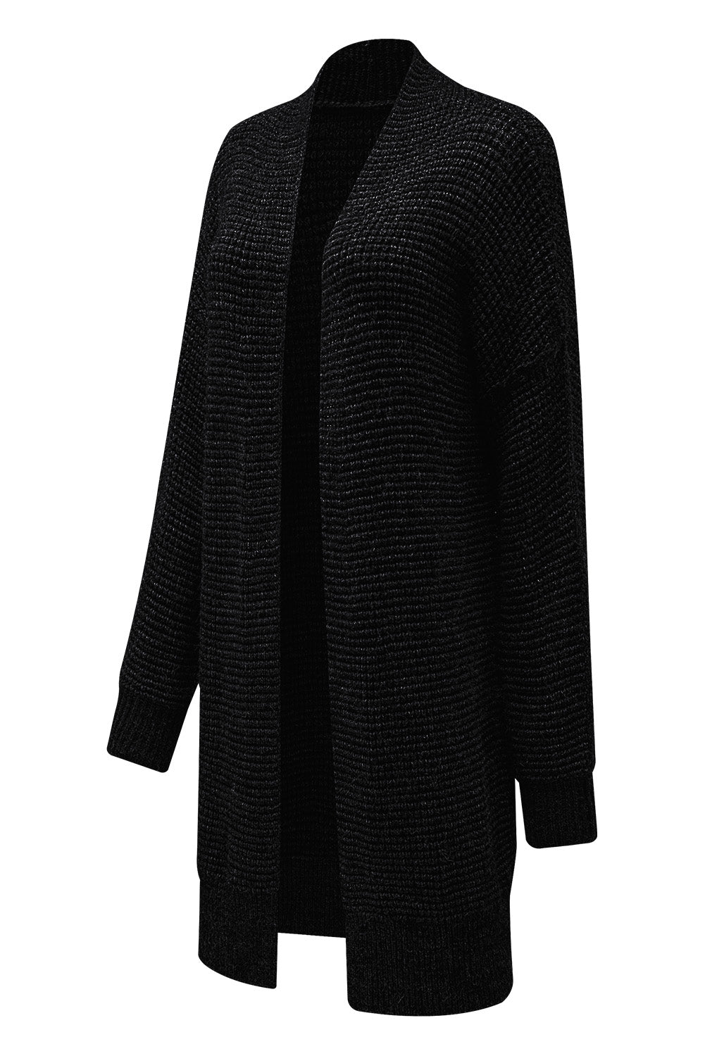 Black Plaid Knitted Long Open Front Cardigan