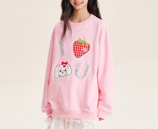 Dog & Strawberry Print Sweatshirt for Kids
