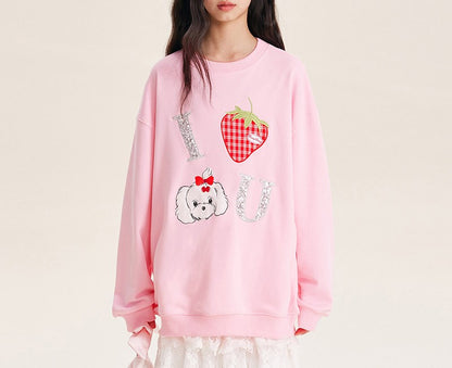 Dog & Strawberry Print Sweatshirt for Kids