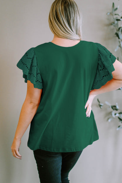 Green Plus Size Flutter Sleeve Top